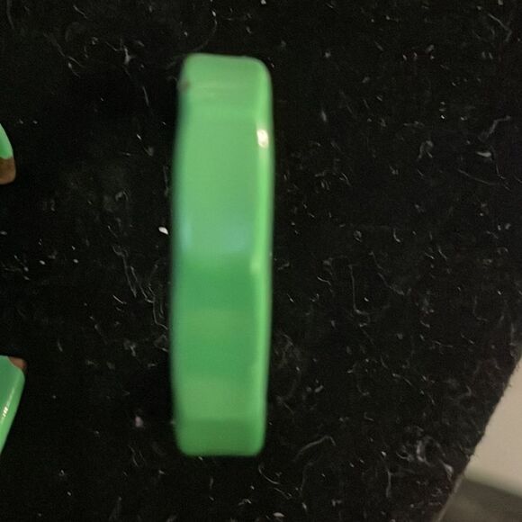 1” hypoallergenic silver tone green hoop stud earrings - Picture 5 of 11